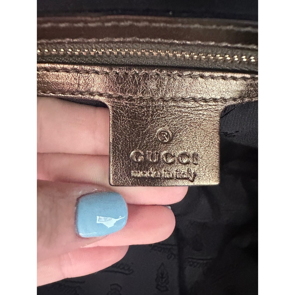 Gucci Hysteria Metallic Bronze Patent Leather Crest Clutch Bag 197015 - Picture 10 of 12